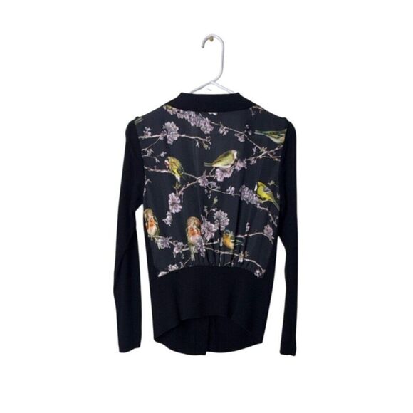 Ted Baker Womens Black Bird Print Cardigan With Gold Buttons Size 2 - Picture 4 of 7